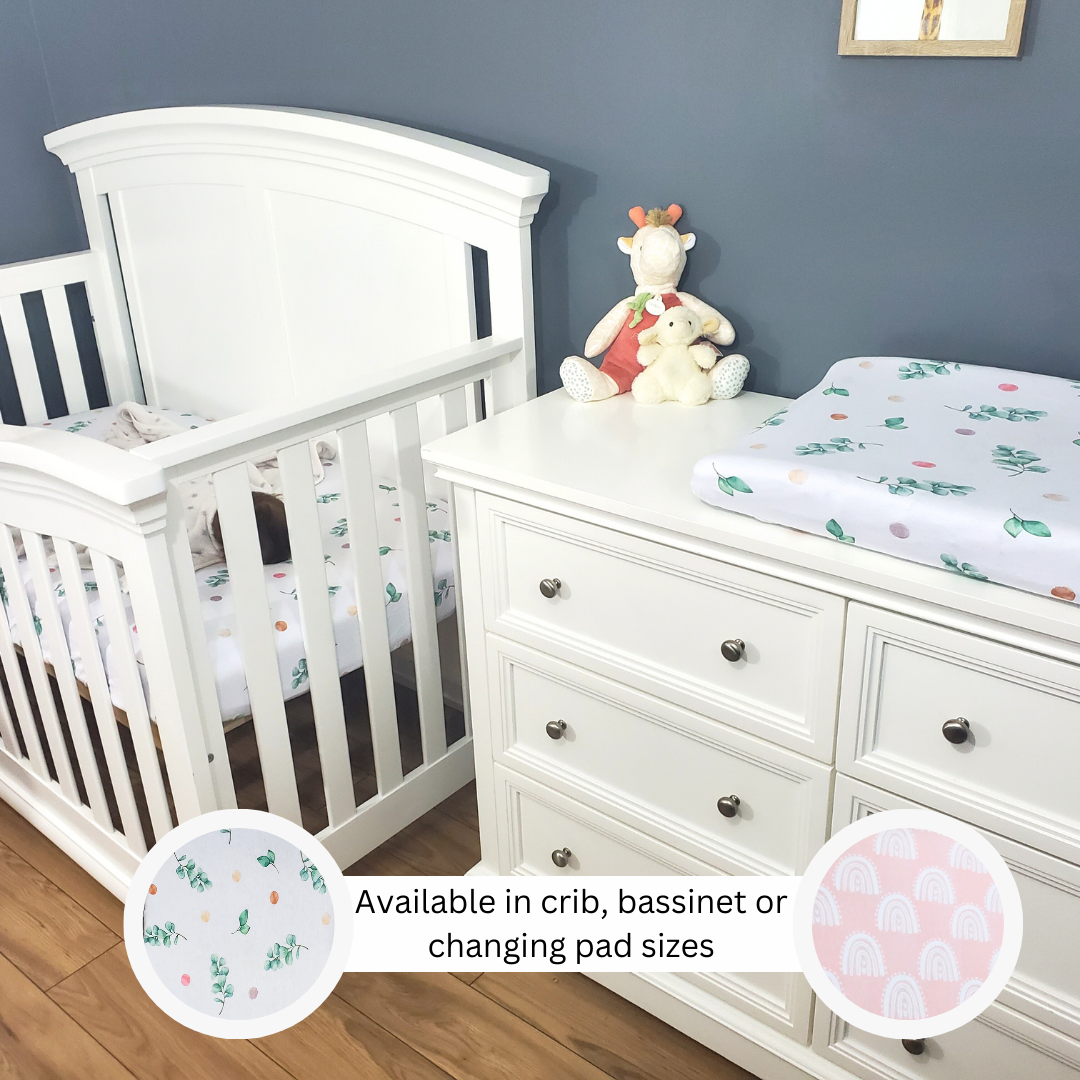 Evinture Fitted Crib Sheets | 100% Jersey Cotton 2-Pack | 150 GSM | 28" x 52" x 8" | Ultra Soft Baby Crib Sheets for Crib Mattress (Ecalyptus & Rainbow)